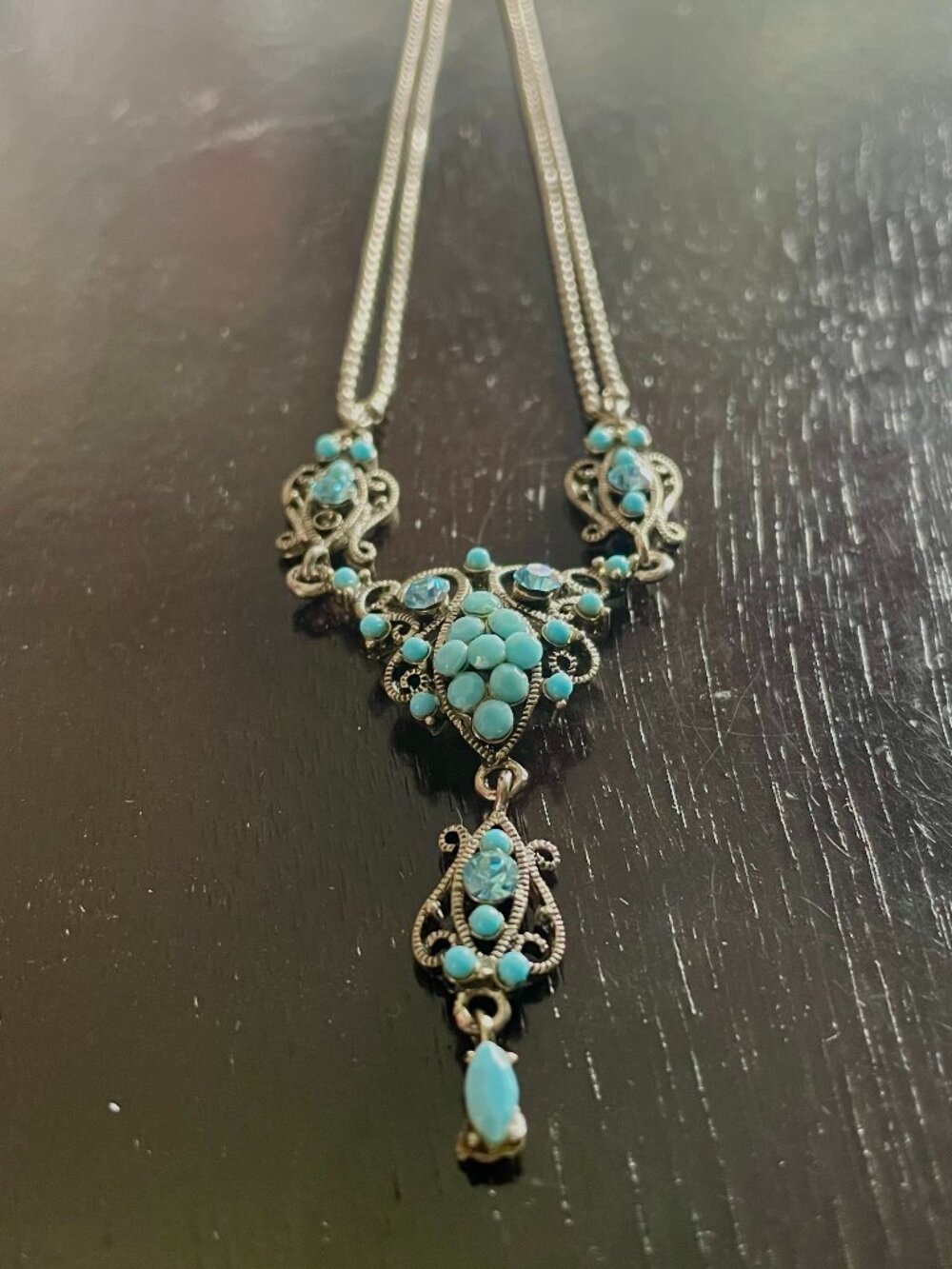 Victorian Style Turquoise & Blue Rhinestone Necklace